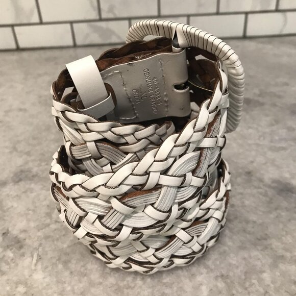 Vintage White Leather Belt Womens Large Braided Wide Woven Wrapped Buckle Boho - Picture 3 of 6